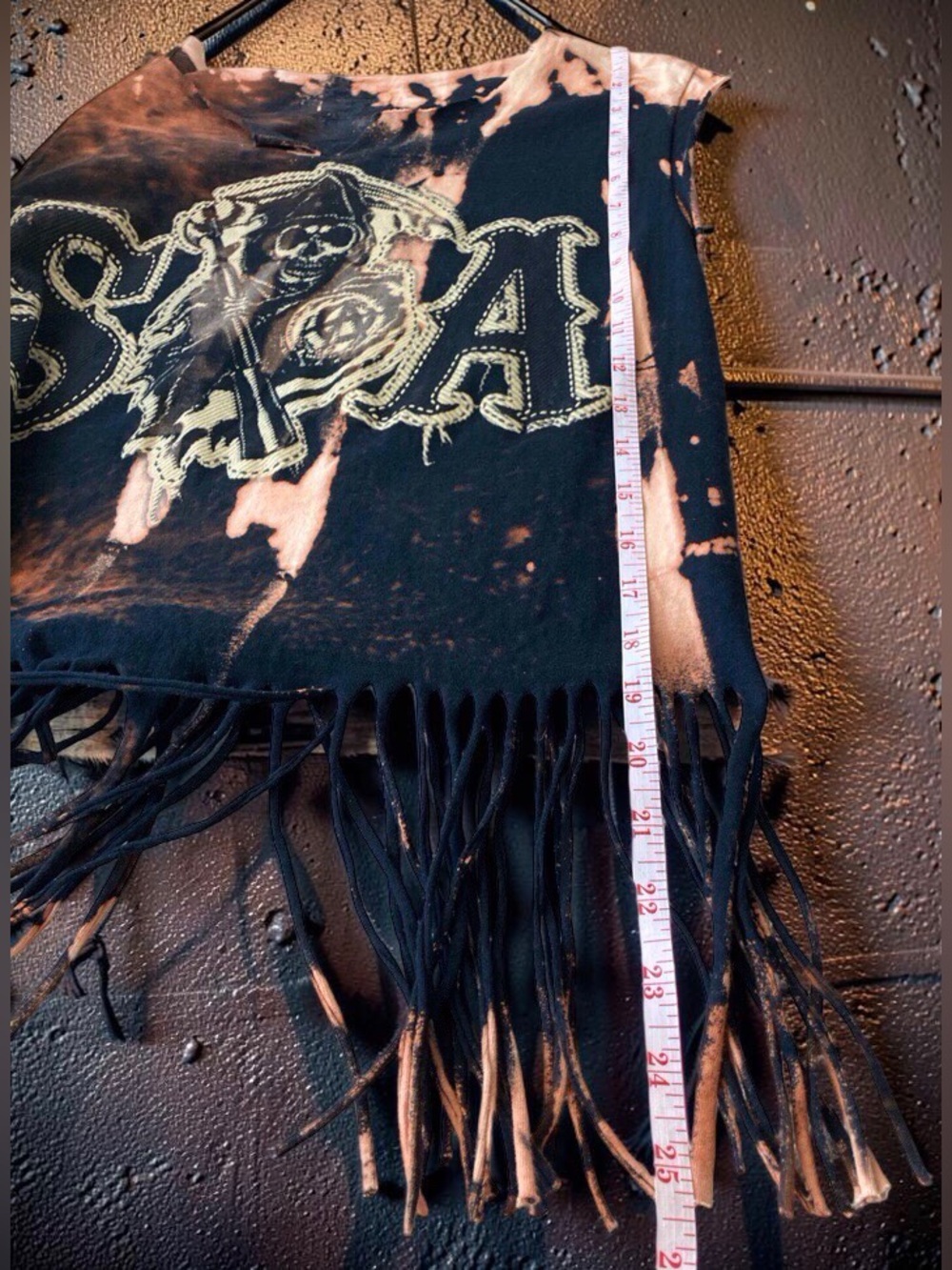 Upcycled Sons of Anarchy Bleach-Dyed Fringe Tank Small - Picture 3 of 10